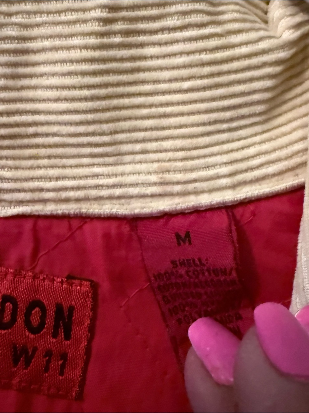 Pepe Jeans Cream Corduroy Jacket with Pink Lining